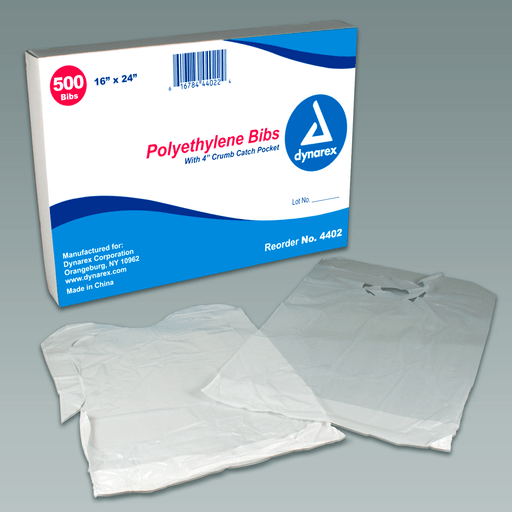 Polyethelene Bibs crumb catch 3" pocket, 16" x 24", 4/500/cs | Quantity - 1x CS