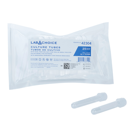 Culture Tube w/Dual Position Cap w/Graduated, PS, Peel Pack, 12x75mm, 500/cs | Quantity - 1x CS