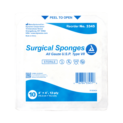 Surgical Gauze Sponge - Sterile, X-Ray Detectable, 4" x 4", 128/10/cs | Quantity - 1x CS