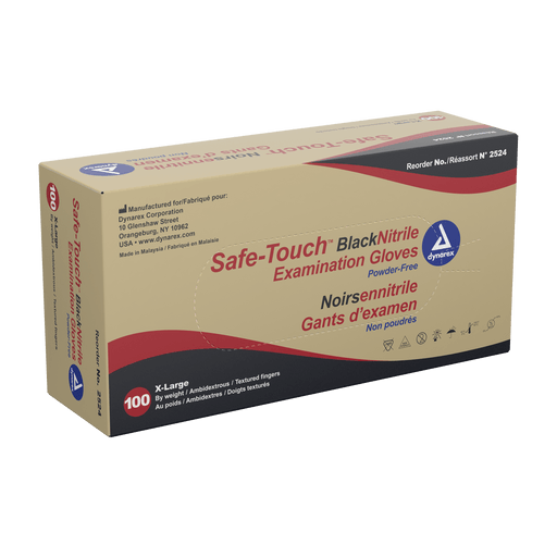 Safe-Touch Black Nitrile Exam Gloves, X-Large, Powder-Free, Black, 10/100/cs | Quantity - 1x CS