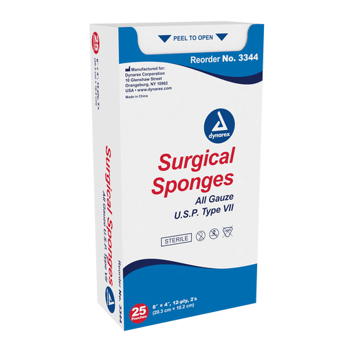 Surgical Gauze Sponge - Sterile, X-Ray Detectable, 4" x 4", 128/10/cs | Quantity - 1x CS