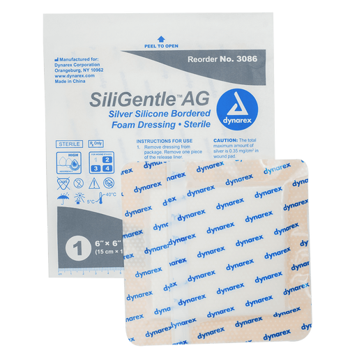 SiliGentle AG - Silver Silicone Foam Dressing, 6" x 6", 5/10/cs | Quantity - 1x CS