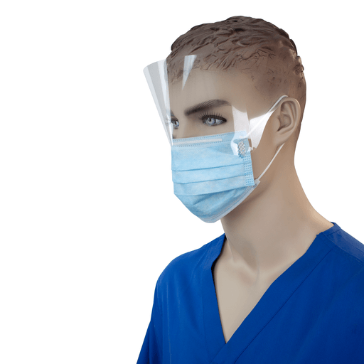 Procedure Face Mask w/ Ear Loop and Plastic Shield, Blue, 4/50/cs | Quantity - 1x CS