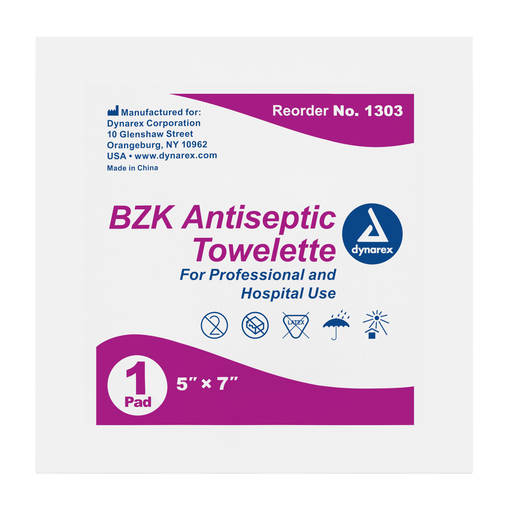 BZK Antiseptic Towelettes, 5" x 7", 10/100/cs | Quantity - 1x CS
