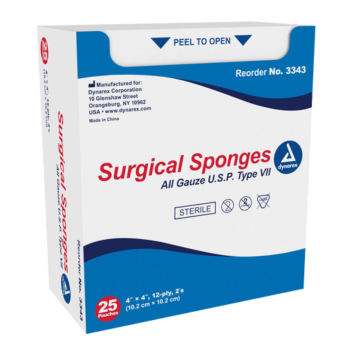 Surgical Gauze Sponge - Sterile, X-Ray Detectable, 4" x 4", 128/10/cs | Quantity - 1x CS