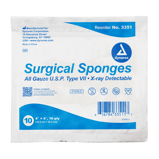 Surgical Gauze Sponge - Sterile, X-Ray Detectable, 4" x 4", 128/10/cs | Quantity - 1x CS