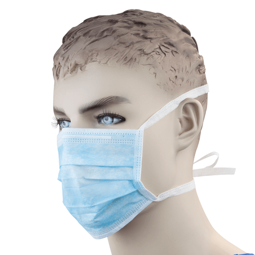 Surgical Face Mask w/ Ties & Plastic Shield, Blue, 4/50/cs | Quantity - 1x CS
