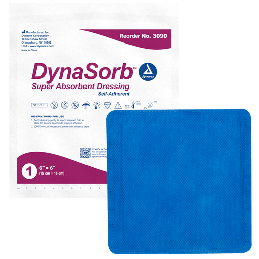 DynaSorb - Super Absorbent Dressing, Self-Adherent, 6" x 6", 12/10/cs | Quantity - 1x CS