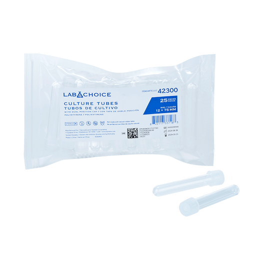 Culture Tube w/Dual Position Cap w/Graduated, PS, Peel Pack, 12x75mm, 500/cs | Quantity - 1x CS