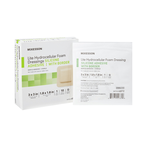 McKesson Lite Hydrocellular Foam Dressings w/ Border & Silicone Adhesive, 3 x 3" | Quantity - 1x EA