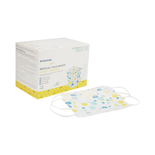 McKesson Pediatric Procedure Mask, Blue and Yellow Polka Dot | Quantity - 1x BX