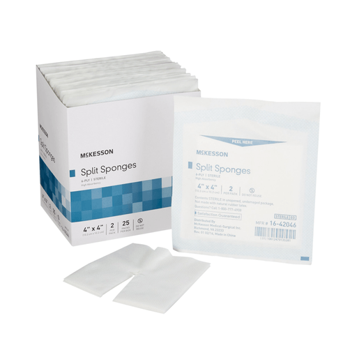 McKesson IV/Drain Split Dressing, 4 x 4 Inch, Six Ply | Quantity - 1x BX