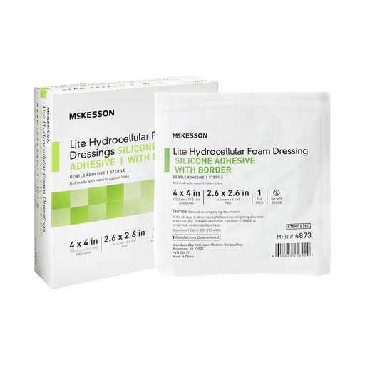 McKesson Lite Hydrocellular Foam Dressings w/ Border & Silicone Adhesive, 4 x 4" | Quantity - 1x EA