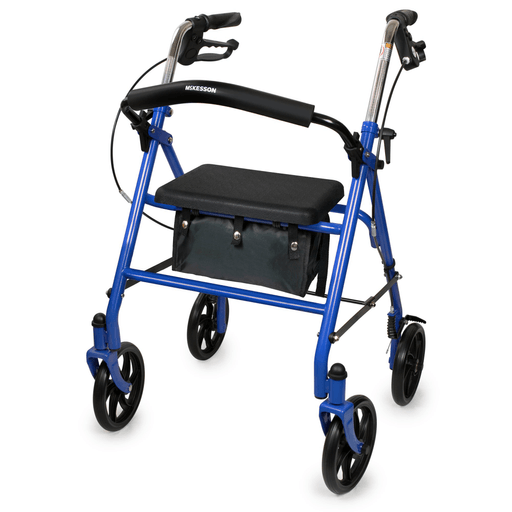 McKesson Folding Steel Four-Wheel Rollator, Blue | Quantity - 1x EA