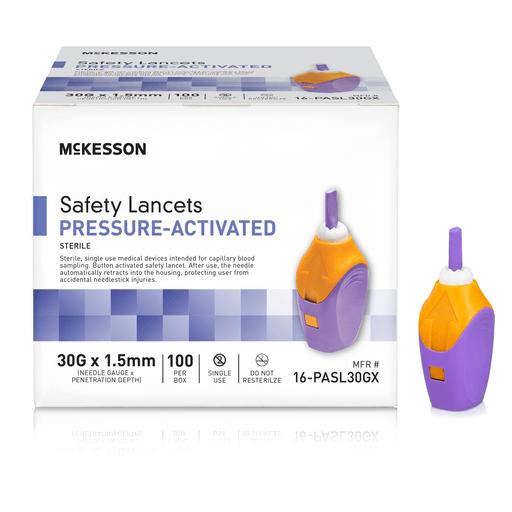 McKesson Pressure Activated Safety Lancets, 30 Gauge, Purple | Quantity - 1x CS