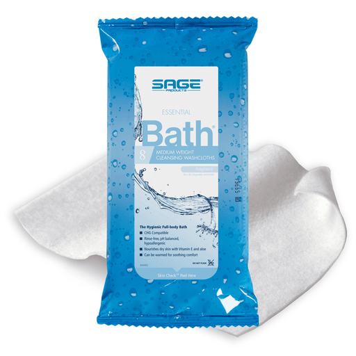 Sage Products Essential Bath Rinse-Free Wipes, Medium Weight, Soft Pack | Quantity - 1x BX