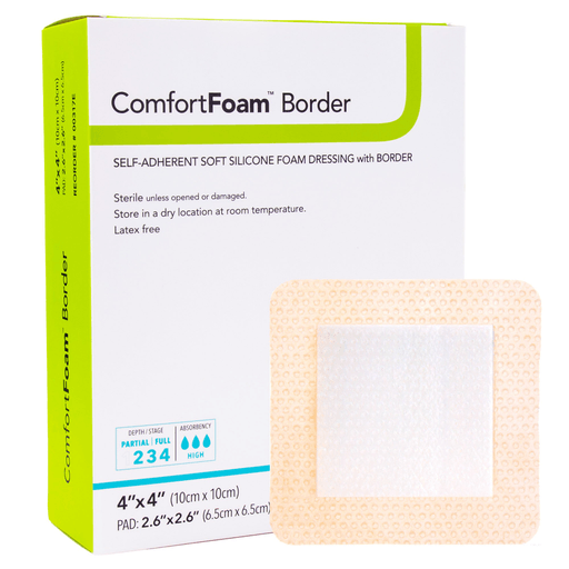 ComfortFoam™ Border Silicone Foam Dressing, 4 x 4 Inch | Quantity - 1x EA