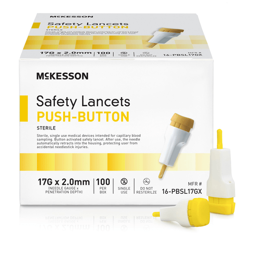 McKesson Push Button Safety Lancet, 17G x 2.0mm | Quantity - 1x BX
