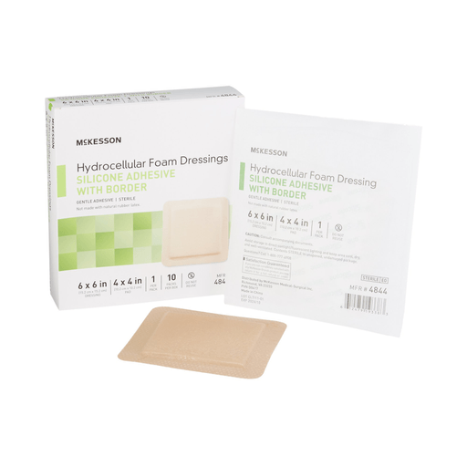 McKesson Silicone Adhesive with Border Silicone Foam Dressing, 6 x 6 Inch | Quantity - 1x CS