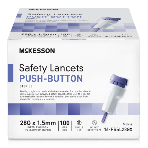 McKesson Push Button Safety Lancet, 28 Gauge | Quantity - 1x BX