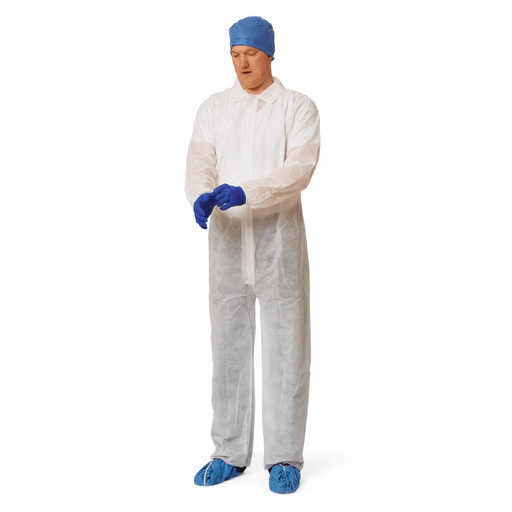 COVERALL SPUNBOND ELSTWRS/OPN ANK WH 3X