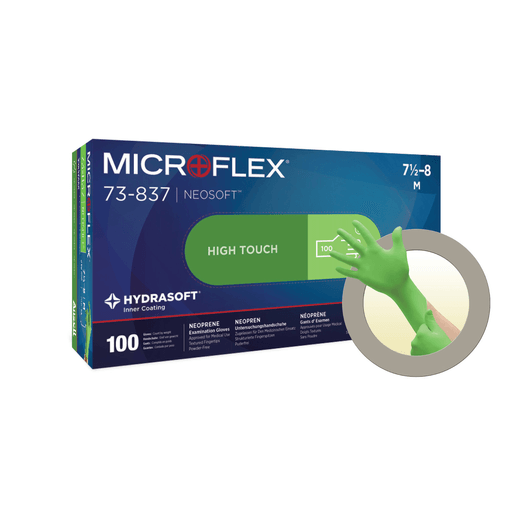 ANSELL MICROFLEX NEOSOFT NEOPRENE EXAM GLOVE - Exam Glove, Neoprene, Large, Size 8.5-9, Green, Powder-Free (PF), Latex-Free (LF), Non-Sterile, 100/bx, 10 bx/cs | Quantity - 1x CS
