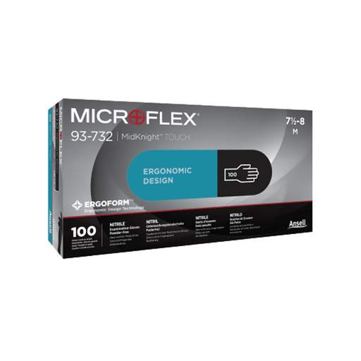 ANSELL MICROFLEX MIDKNIGHT TOUCH NITRILE EXAM GLOVES - Exam Glove, Nitrile, Black, Large, 100/bx, 10 bx/cs | Quantity - 1x CS