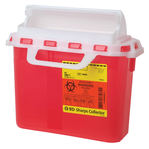 BD PATIENT ROOM SHARPS COLLECTORS - Sharps Collector, 5.4 Qt, Next Generation, Counter Balanced Door, Red, 12/cs (16 cs/plt)(Drop Ship Requires Pre-Approval) | Quantity - 1x CS