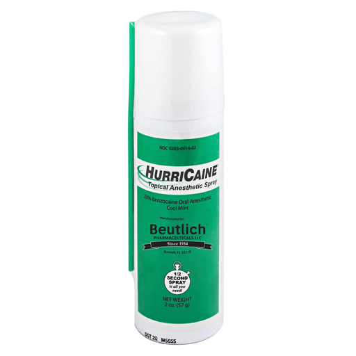 BEUTLICH HURRICAINE TOPICAL ANESTHETIC - Topical Anesthetic Spray, 2 oz Can, Mint + 1 Disposable Extension Tube (HAZMAT Fees Apply, cannot ship via Air or to AK, GU, HI, MP, PR, VI) | Quantity - 1x EA
