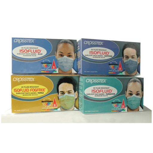 CROSSTEX ISOFLUID EARLOOP MASK - ASTM Level 1 Mask, Latex Free (LF), Sapphire, 50/bx, 10 bx/ctn | Quantity - 1x CTN