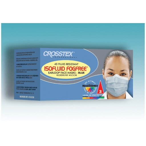 CROSSTEX ISOFLUID FOGFREE EARLOOP MASK - ASTM Level 1 Mask, Latex Free (LF), Sapphire, 40/bx, 10 bx/ctn | Quantity - 1x CTN
