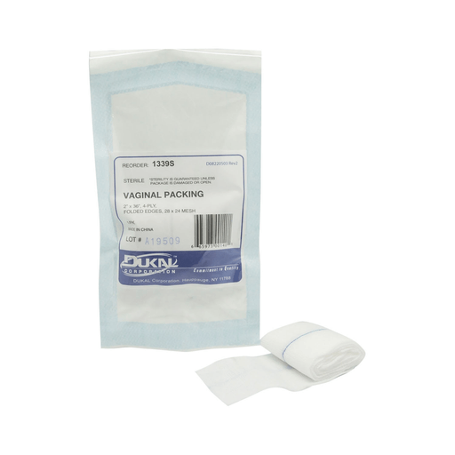 DUKAL SURGICAL GAUZE & PACKING - Section Sponge, Vaginal Packing, 2" x 36", Sterile 1s, 4-Ply, X-Ray Detectable, 28 x 24 Mesh, Edges Folded In, 100/cs | Quantity - 1x CS