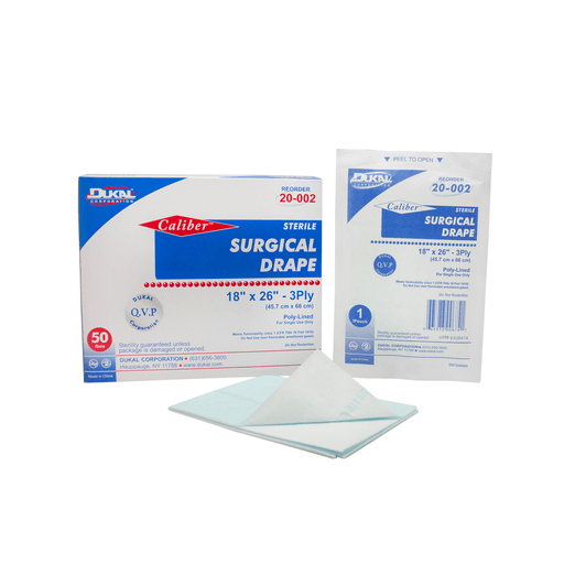 DUKAL SURGICAL DRAPES - Surgical Drape, 18" x 26", Sterile, 1/pk, 50 pk/bx, 6 bx/cs (30 cs/plt) | Quantity - 1x CS
