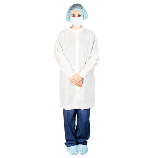 DUKAL FLUID RESISTANT LAB COATS - Lab Coat, Medium, Full Length, Anti-Static, No Pockets, White, 35gm SMS, 10/bg, 5 bg/cs (36 cs/plt) | Quantity - 1x CS