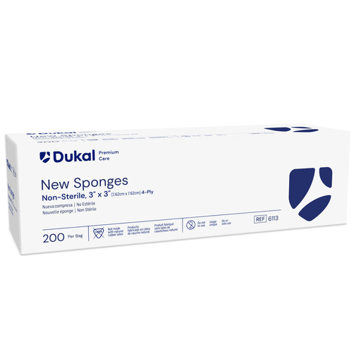 DUKAL NEW SPONGES - Sponge, 3" x 3", Non-Woven New Sponge, Sterile, 4-Ply, 2/pk, 25 pk/bx, 48 bx/cs | Quantity - 1x CS