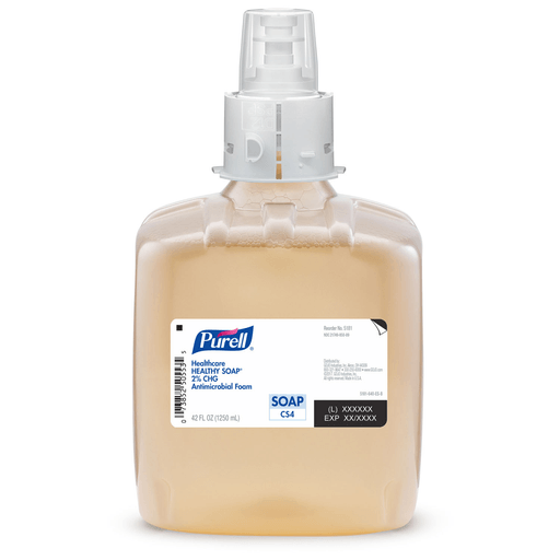GOJO PURELL CS4 DISPENSERS & REFILLS - Healthcare Healthy Soap 2.0% CHG Antimicrobial Foam, 1250 ml, Amber, 3/cs (150 cs/plt) | Quantity - 1x CS