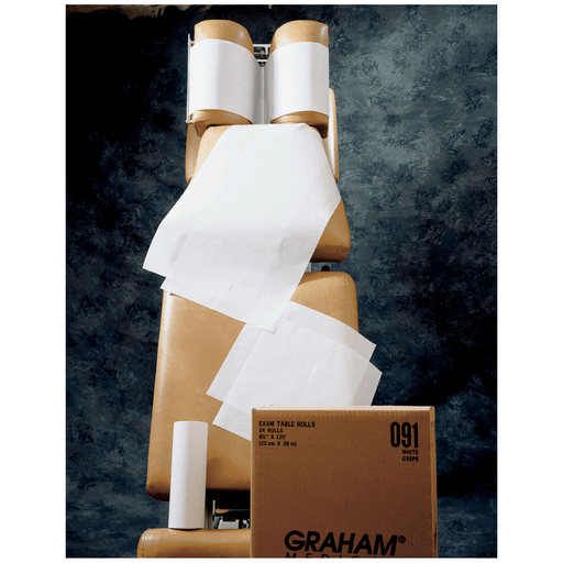 GRAHAM MEDICAL CHIROPRACTIC QUALITY HEADREST PAPERS - Chiropractic Headrest Roll, 8" x 225 ft, Economy, White, Smooth, 25/cs (54 cs/plt) | Quantity - 1x CS