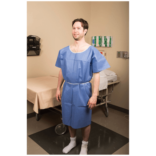GRAHAM MEDICAL NON-WOVEN EXAMINATION GOWN - Exam Gown, Non-Woven, 30" x 46", Blue (White Tie), Large, 50/cs | Quantity - 1x CS