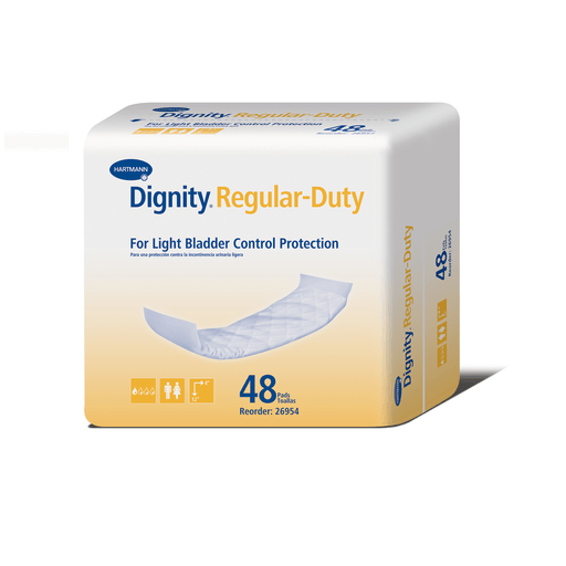 HARTMANN USA DIGNITY DISPOSABLE PADS - Dignity Regular-Duty Pad, For Light Protection, 4" x 12", White, 48/bg, 8 bg/cs | Quantity - 1x CS