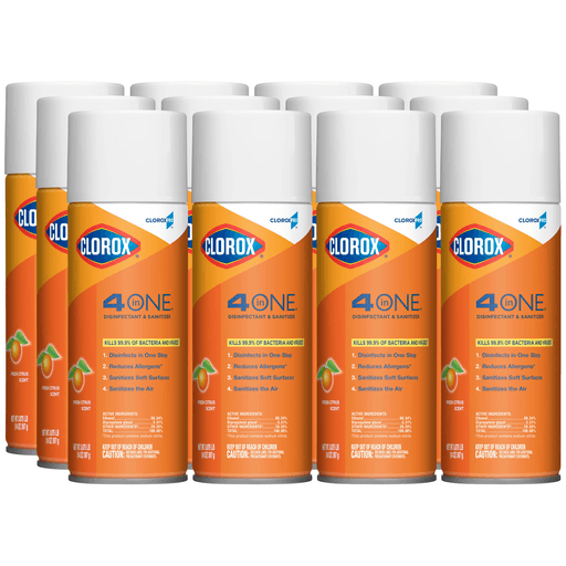 CLOROX COMMERCIAL SOLUTIONS CLOROX DISINFECTANT & SANITIZER - CloroxPro Clorox 4 in One Disinfectant & Sanitizer, Citrus Scent, 14 oz, 12/cs (HAZMAT Fees Apply, cannot ship via Air or to AK, GU, HI, MP, PR, VI) | Quantity - 1x CS