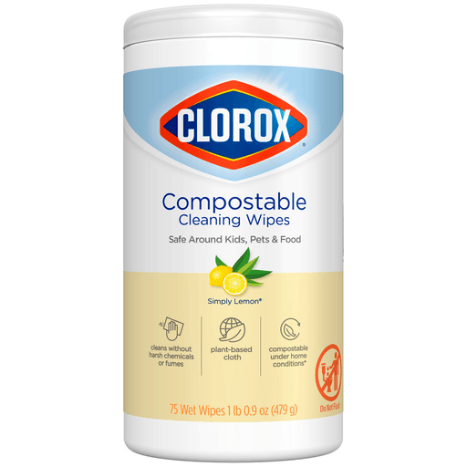 CLOROX COMMERCIAL SOLUTIONS DISINFECTING WIPES - Clorox Compostable Cleaning Wipe, Simply Lemon, 75 ct, 6/cs | Quantity - 1x CS