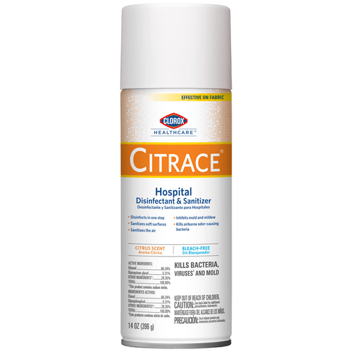 CLOROX CITRACE HOSPITAL GERMICIDE - Clorox Healthcare Citrace Hospital Disinfectant & Sanitizer Aerosol Spray, Citrus, 14 oz, 12/cs (133 cs/plt)(HAZMAT Fees Apply, cannot ship via Air or to AK, GU, HI, MP, PR, VI) | Quantity - 1x CS