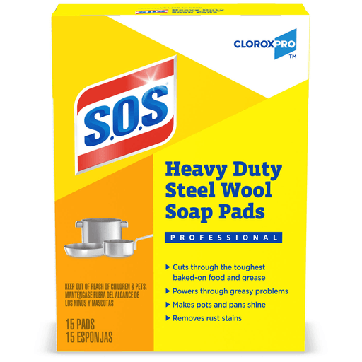 CLOROX MANUAL CLEANING TOOLS - CloroxPro S.O.S Steel Wool Soap Pads, 15 ct, 12/cs | Quantity - 1x CS