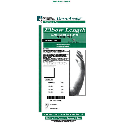 INNOVATIVE DERMASSIST ELBOW LENGTH POWDER-FREE LATEX SURGICAL GLOVES - Gloves, Surgical, Powder Free (PF), Size 8, Latex, Sterile, Textured, Elbow Length (18"), 25 pr/bx, 4 bx/cs | Quantity - 1x CS