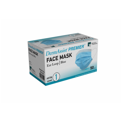 INNOVATIVE DERMASSIST PREMIER PROCEDURE MASKS - Mask, Procedure, Ear Loop, Pleated, Latex Free (LF), 3-Ply, Blue, ASTM Level 1, 50/dispenser, 10 disp/cs | Quantity - 1x CS