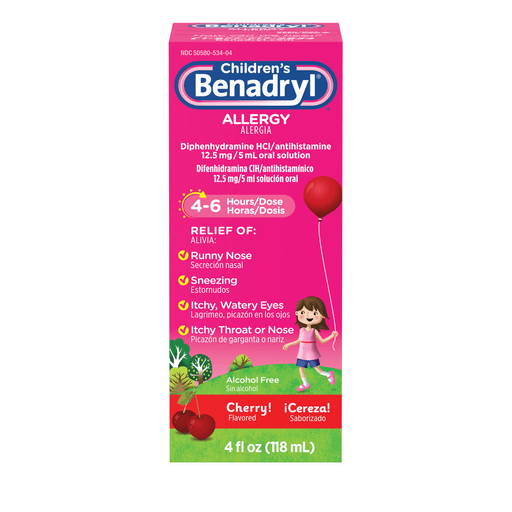 KENVUE BENADRYL ALLERGY PRODUCTS - Benadryl Allergy Liquid, Children, Bubble Gum, Dye-Free, 4 fl oz, 36/cs (Pricing Subject to Change without Prior Notification) | Quantity - 1x CS