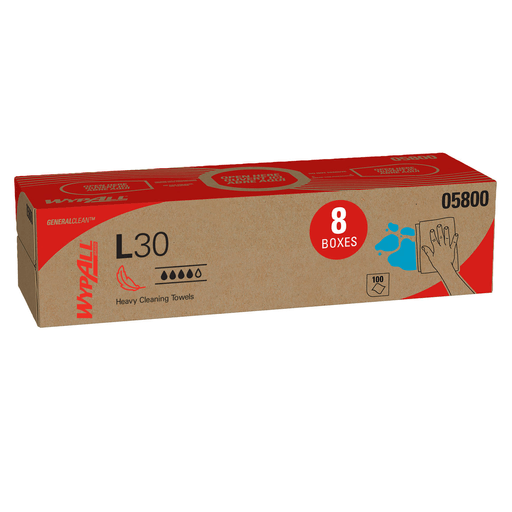 KIMBERLY-CLARK WYPALL WIPERS - WYPALL L30 Towels, 16.4" x 9.8", White, Pop-Up Box, 100 sheets/bx, 8 bx/cs | Quantity - 1x CS