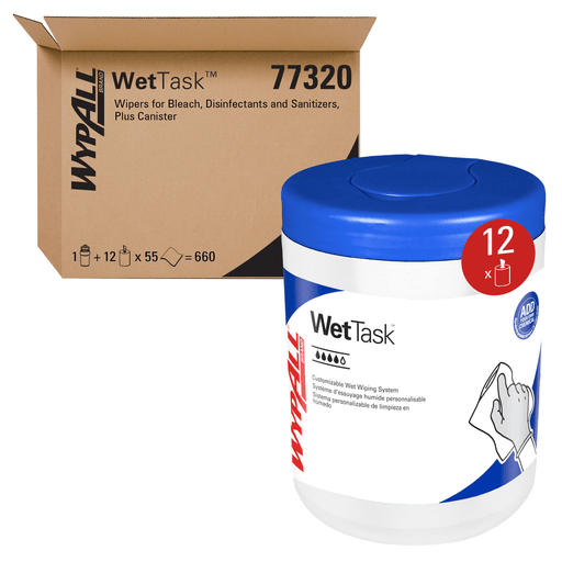 KIMBERLY-CLARK WETTASK REFILLABLE WIPING SYSTEM - Small Canister Including Dispenser & 12 Wiper Rolls, 35 wipers/rl, 12 rl/cs | Quantity - 1x CS
