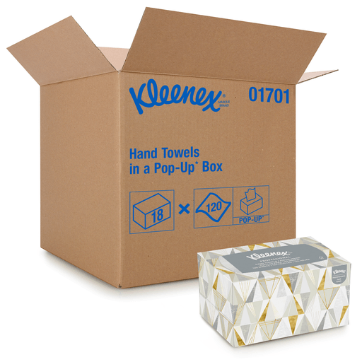 KIMBERLY-CLARK KLEENEX HAND TOWELS - Hand Towel, Pop-Up Box, White 1-Ply, 9" x 10", 70 sheet/bx, 18 bx/cs | Quantity - 1x CS