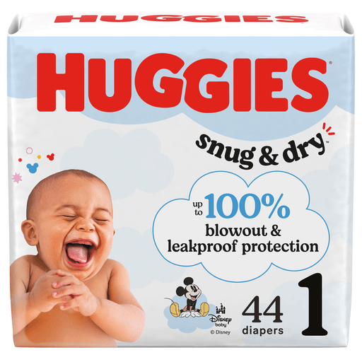 KIMBERLY-CLARK HUGGIES SNUG & DRY DIAPERS - Diaper, Huggies Snug & Dry, Size 1, Jumbo Pack, 44/pk, 4 pk/cs | Quantity - 1x CS